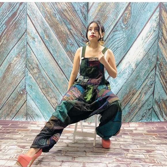 Handmade Baggy Hippy Patchwork Overall Jumpsuit - Picture 4 of 6